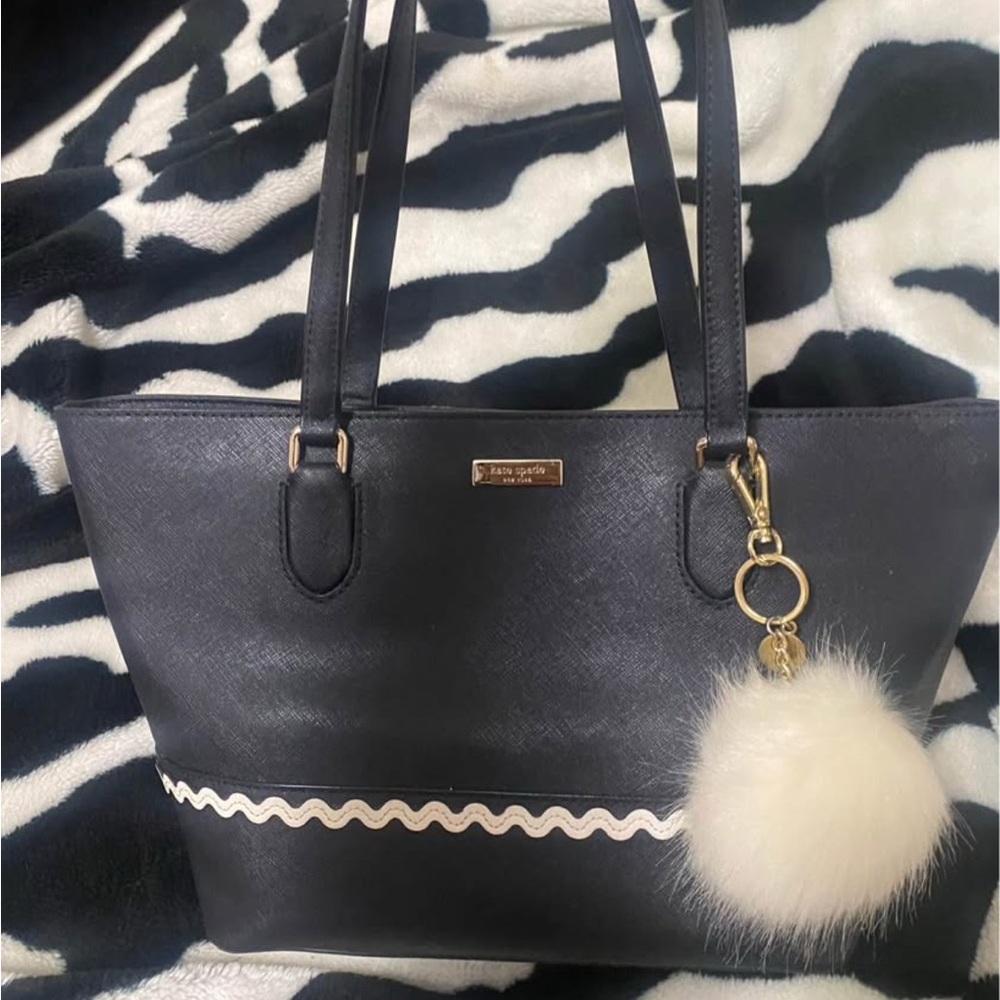 Kate Spade Black Tote with White Pom Pom